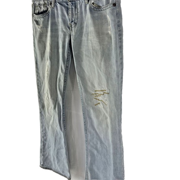 Old Navy 8 Bootcut Blue Jeans Denim Gold Details Ripped‎ y2k Festival Grunge VTG - Picture 4 of 16